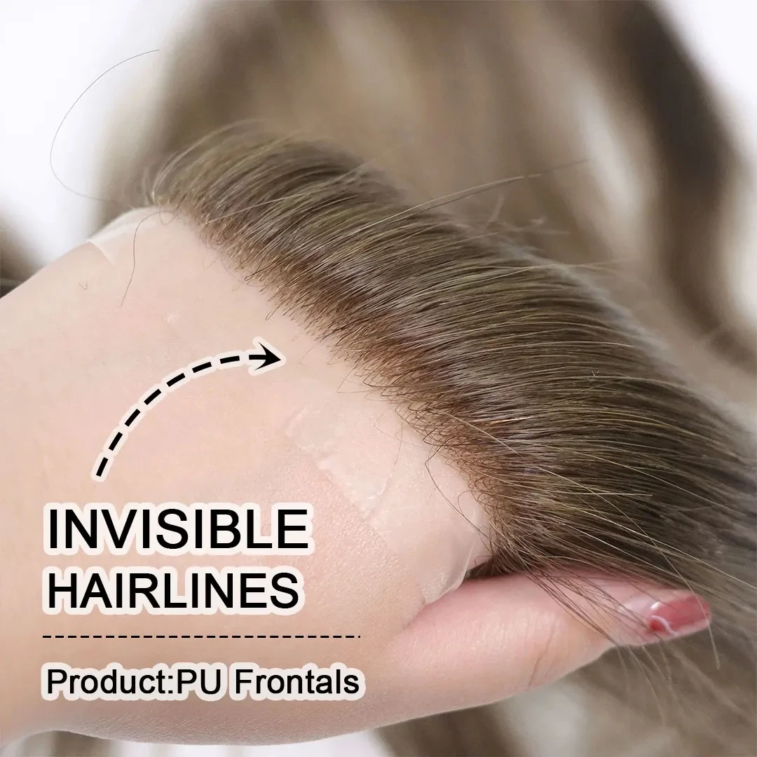 0.06mm Brown Straight Man Toupee V Style Frontal Hairline For Men 15cm Human Hair Ultra Thin Skin PU Men's Capillary Prosthesis