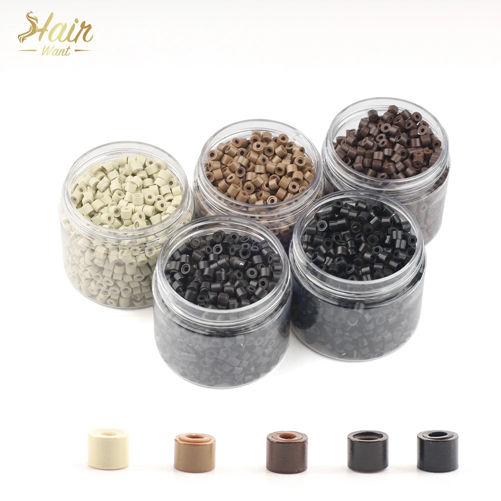Hair Want 1000Pcs 4mm Silicone Micro Links Beads Hair Extension Invisible Beads for Sewing In Extensions Hair Tinsel Extensions