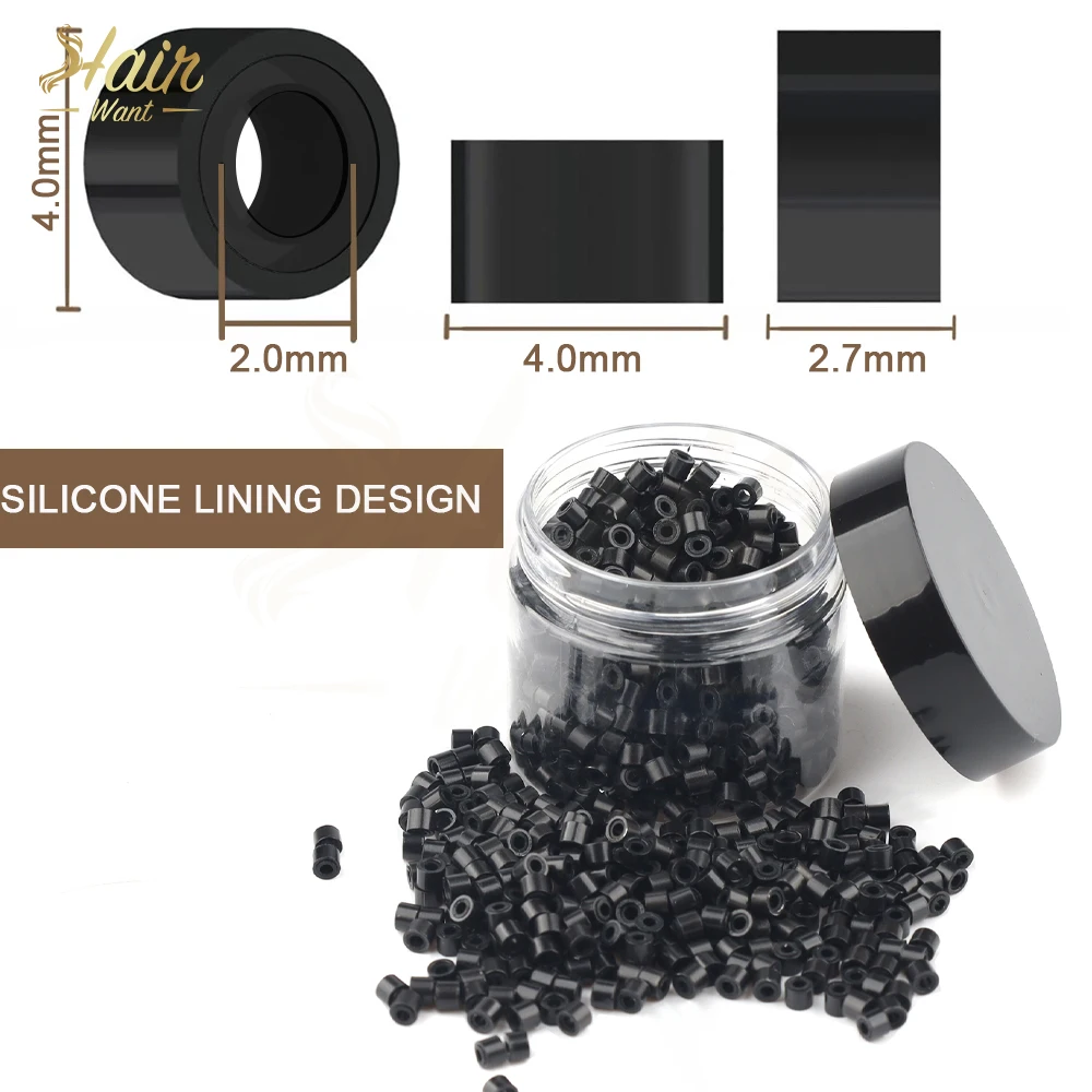 Hair Want 1000Pcs 4mm Silicone Micro Links Beads Hair Extension Invisible Beads for Sewing In Extensions Hair Tinsel Extensions