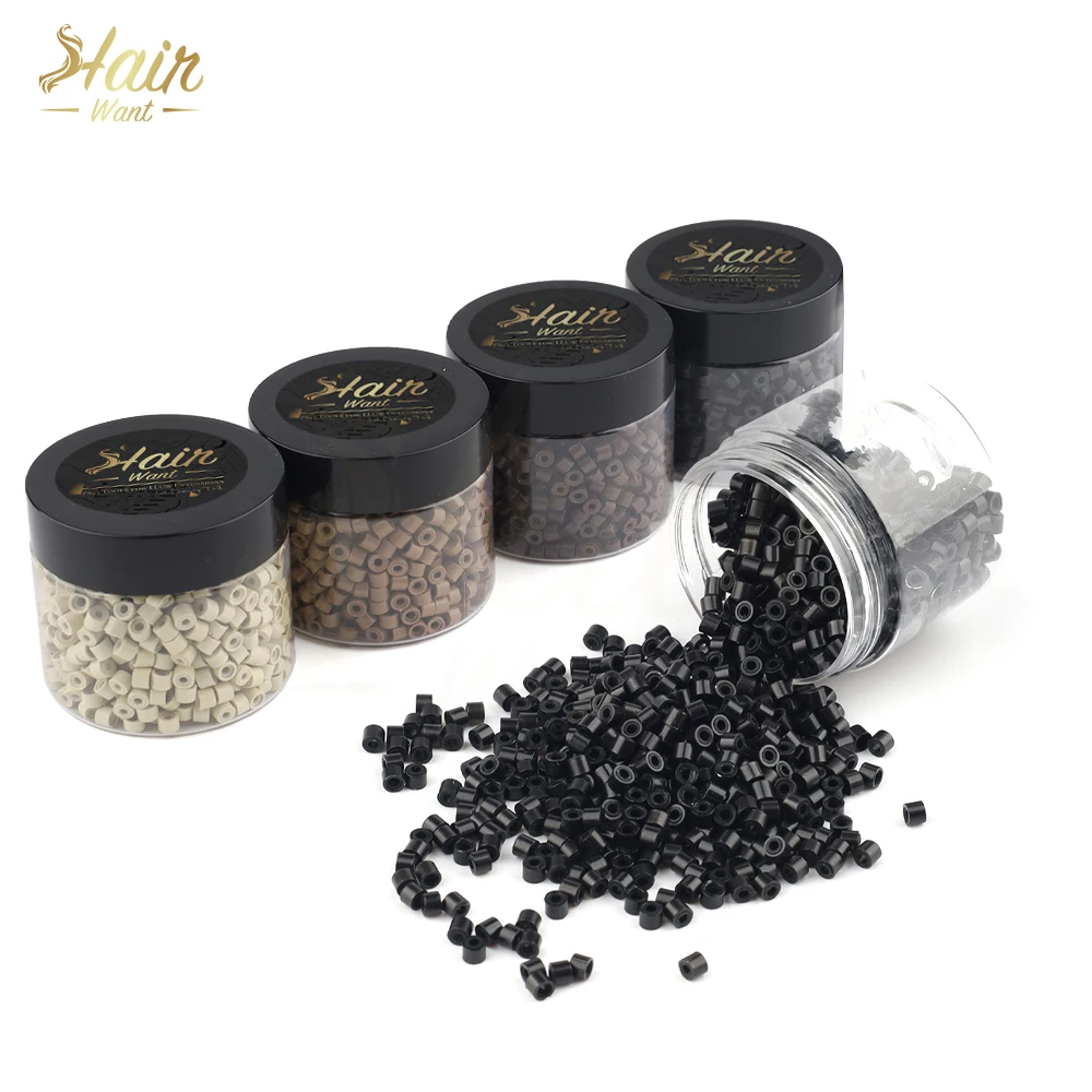 Hair Want 1000Pcs 4mm Silicone Micro Links Beads Hair Extension Invisible Beads for Sewing In Extensions Hair Tinsel Extensions