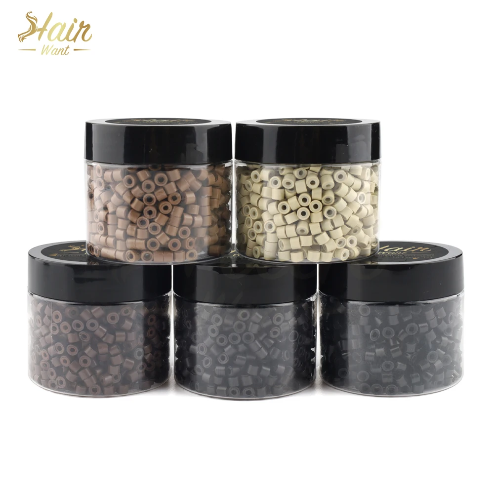 Hair Want 1000Pcs 4mm Silicone Micro Links Beads Hair Extension Invisible Beads for Sewing In Extensions Hair Tinsel Extensions
