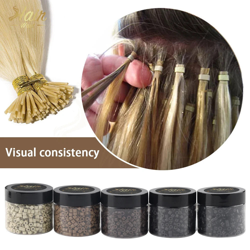 Hair Want 1000Pcs 4mm Silicone Micro Links Beads Hair Extension Invisible Beads for Sewing In Extensions Hair Tinsel Extensions