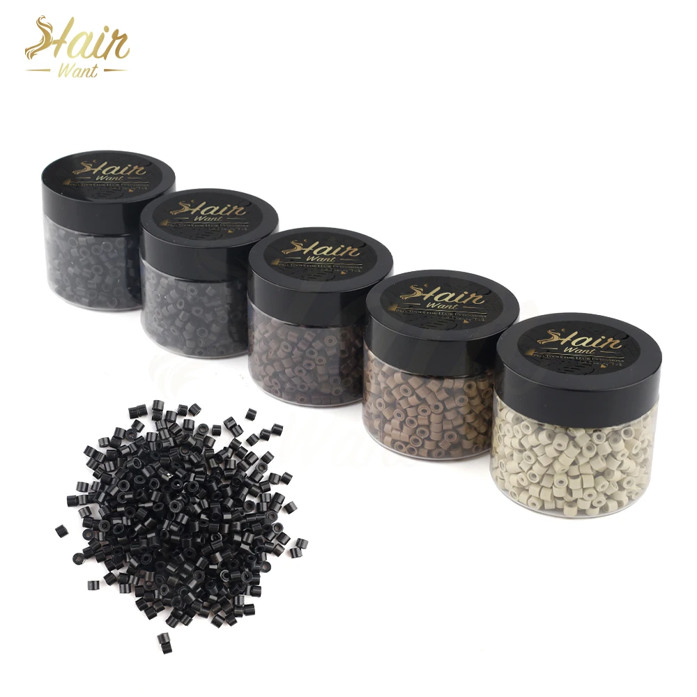 Hair Want 1000Pcs 4mm Silicone Micro Links Beads Hair Extension Invisible Beads for Sewing In Extensions Hair Tinsel Extensions