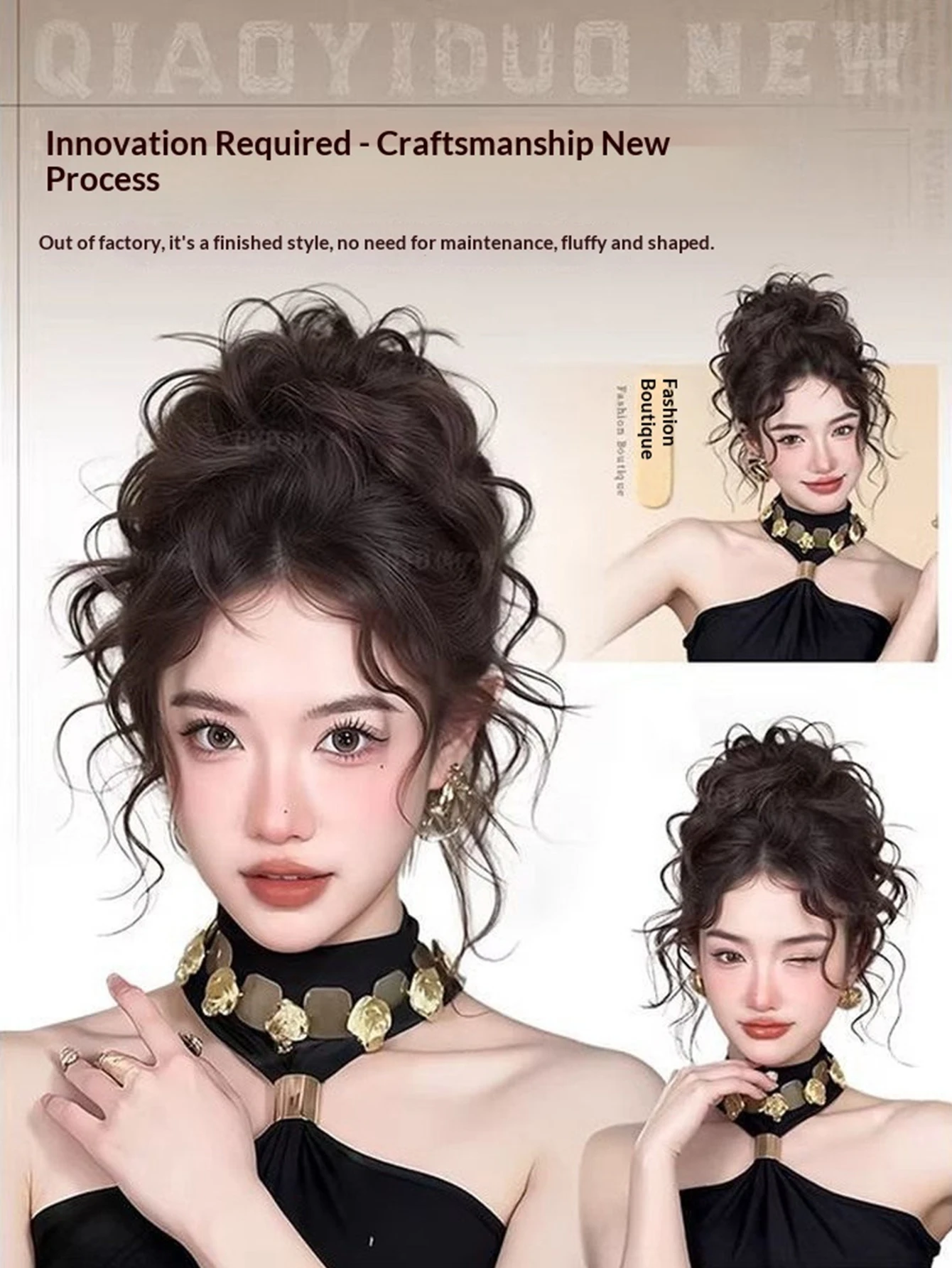 Synthetic Claw Clip Bun Hairpiece Latin Curly Volume High Ponytail Hair Donut Fake Hair Daily Party Accessory for Women