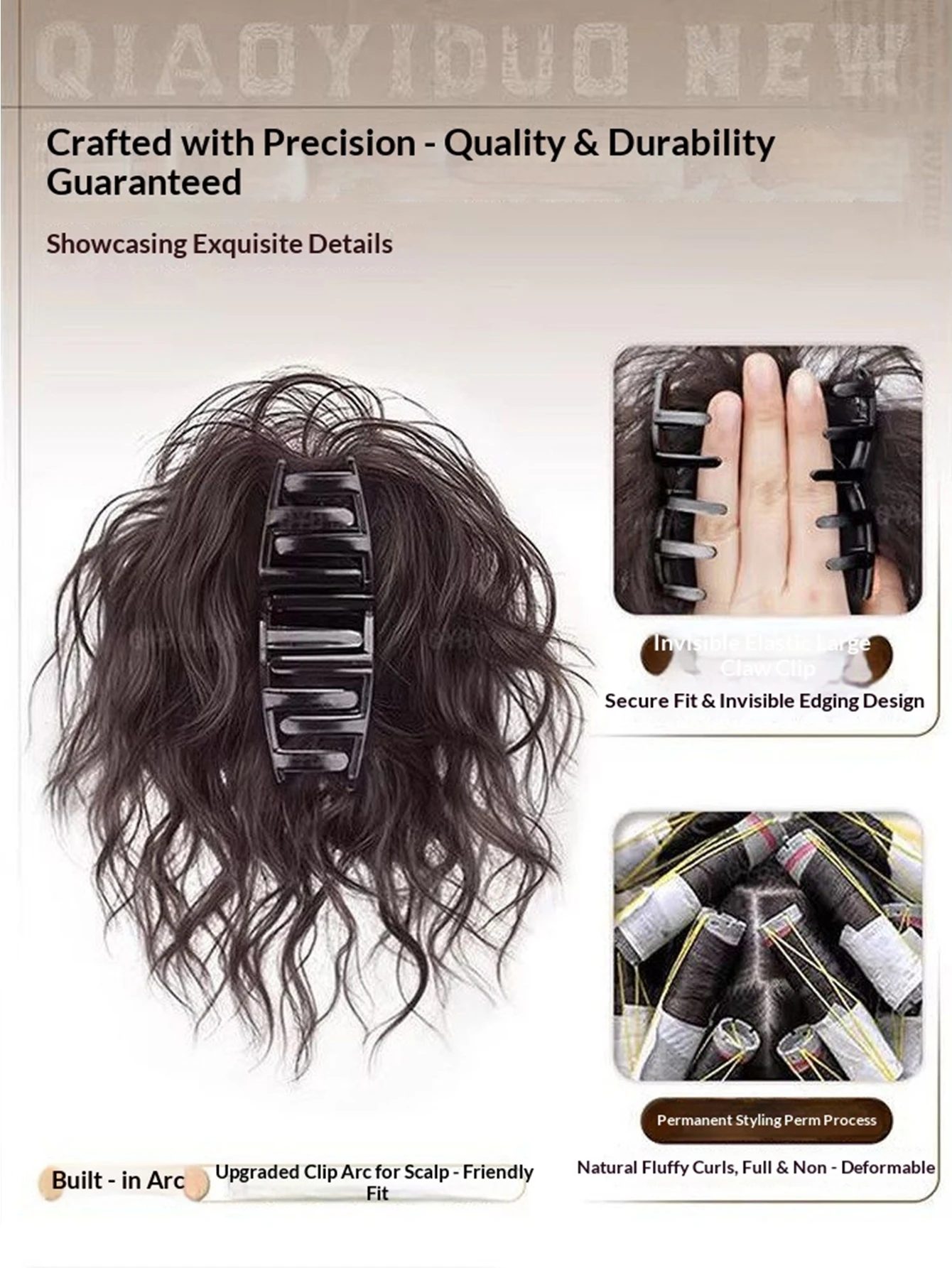 Synthetic Claw Clip Bun Hairpiece Latin Curly Volume High Ponytail Hair Donut Fake Hair Daily Party Accessory for Women