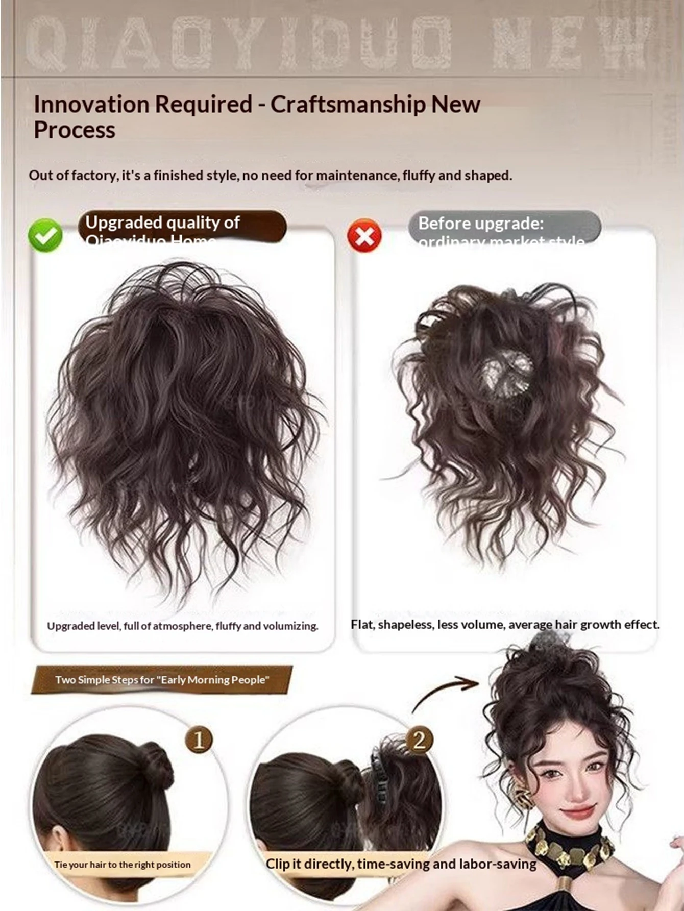 Synthetic Claw Clip Bun Hairpiece Latin Curly Volume High Ponytail Hair Donut Fake Hair Daily Party Accessory for Women