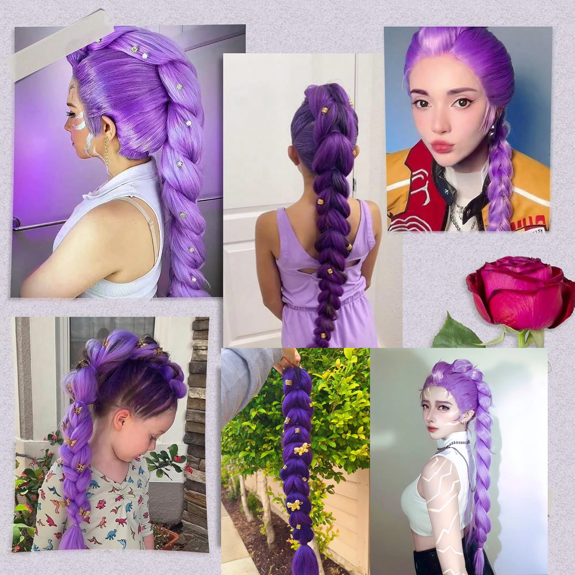 Purple 26inch Braid Clip in Ponytail Hair Extension Long Ponytail Hairpieces Cosplay for Kids Girl Halloween Christmas
