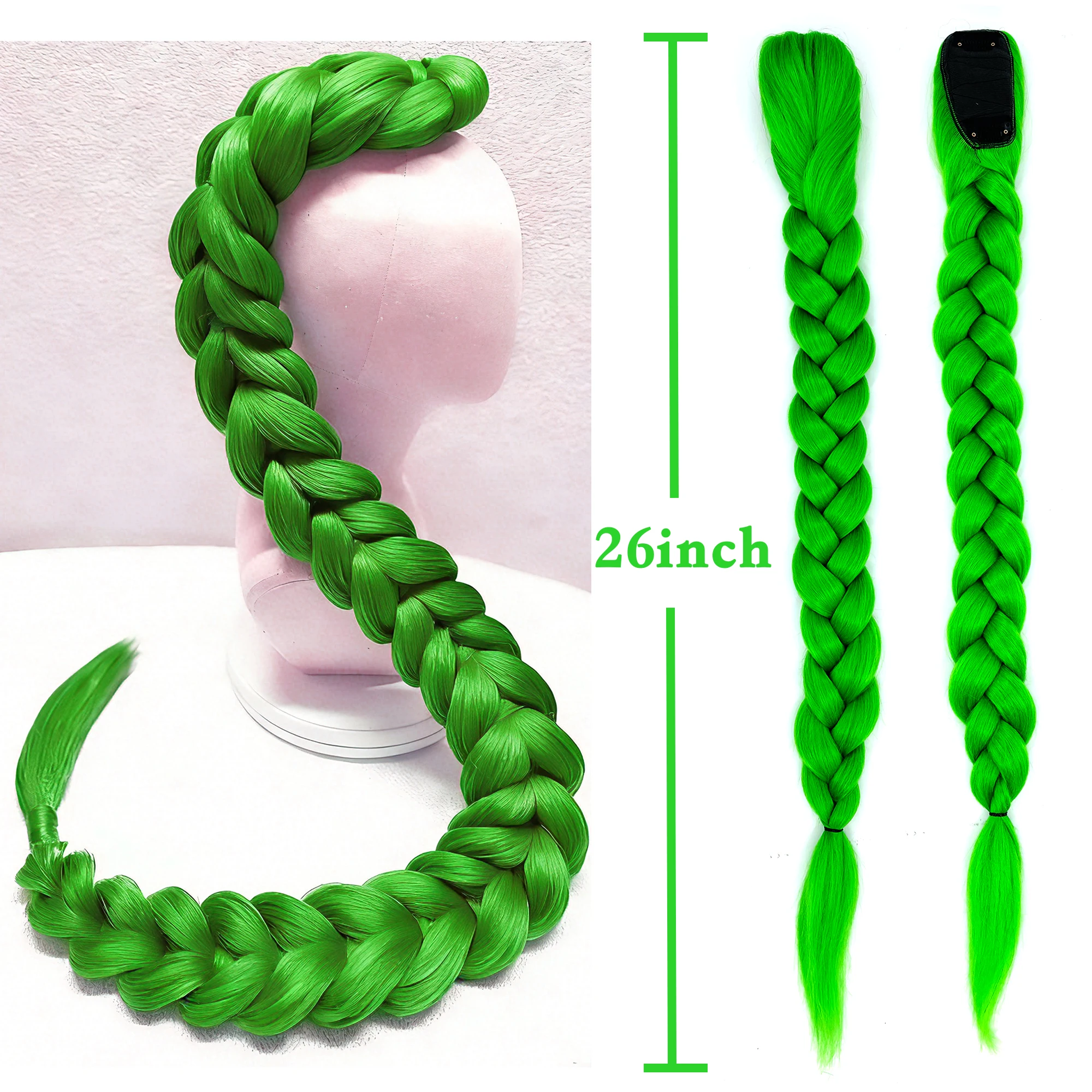 Purple 26inch Braid Clip in Ponytail Hair Extension Long Ponytail Hairpieces Cosplay for Kids Girl Halloween Christmas