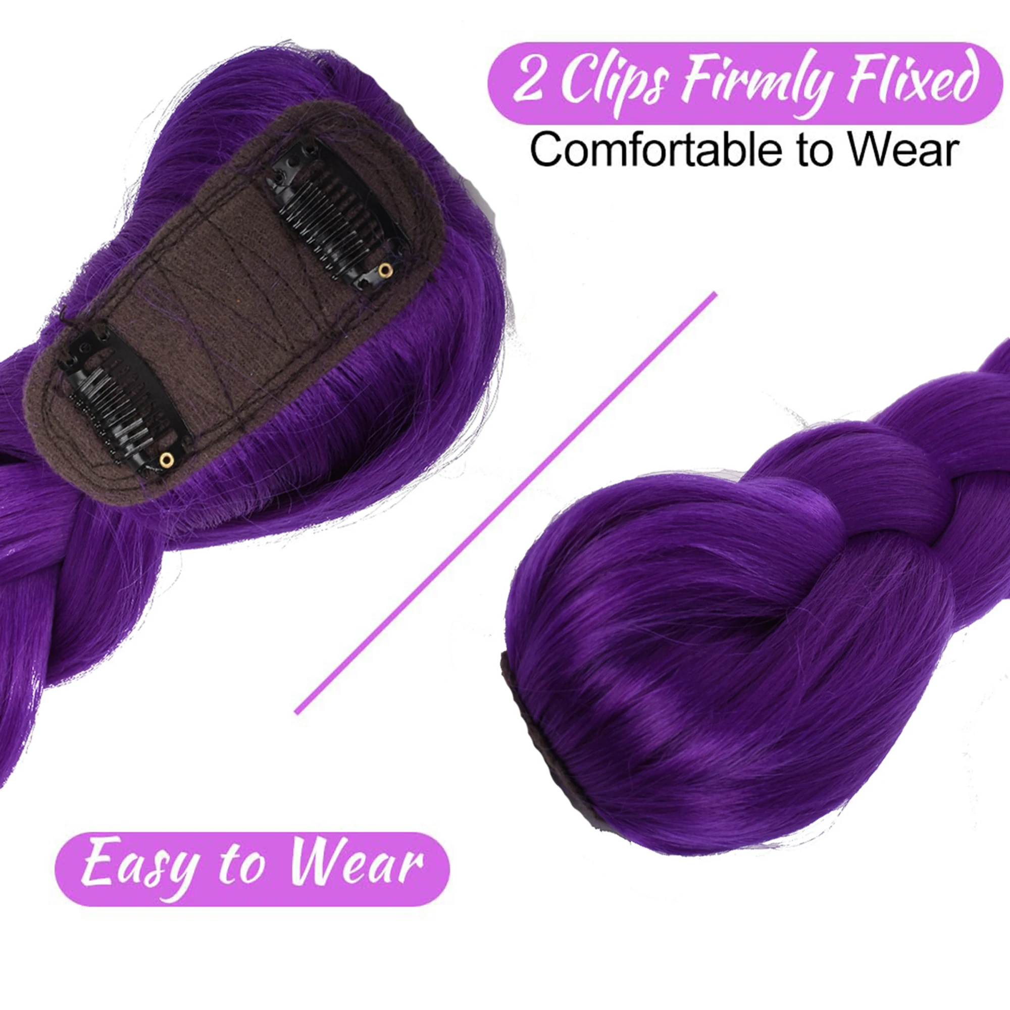 Purple 26inch Braid Clip in Ponytail Hair Extension Long Ponytail Hairpieces Cosplay for Kids Girl Halloween Christmas