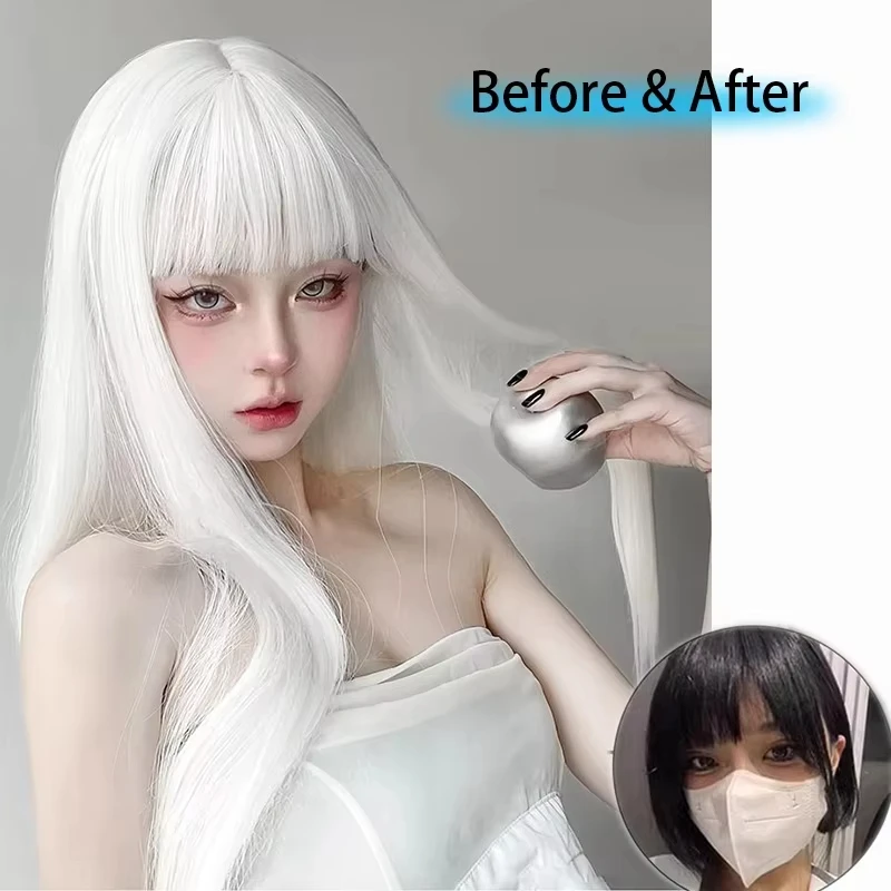 White Synthetic Wig for Straight Hair, Halloween Cosplay Wig, Role-Playing Costume Party, High-Temperature Hair Accessory