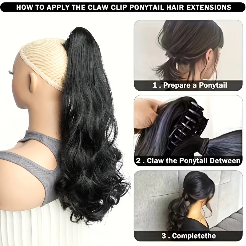 Synthetic Long Curly Ponytail Heat-resistant Claw Clip in Hair Extension Daily Easy to Wear Hairpiece for Women