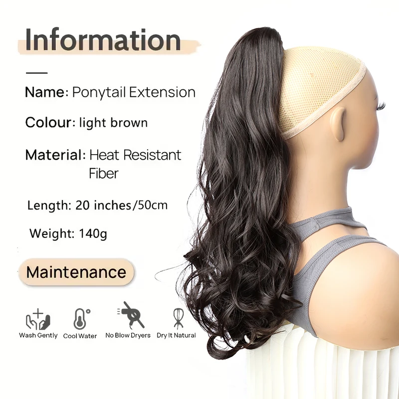 Synthetic Long Curly Ponytail Heat-resistant Claw Clip in Hair Extension Daily Easy to Wear Hairpiece for Women