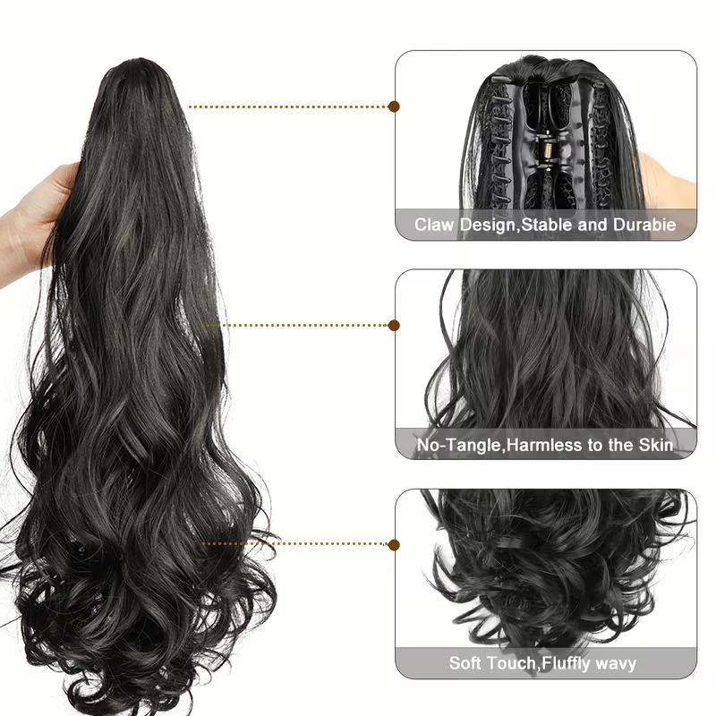 Synthetic Long Curly Ponytail Heat-resistant Claw Clip in Hair Extension Daily Easy to Wear Hairpiece for Women