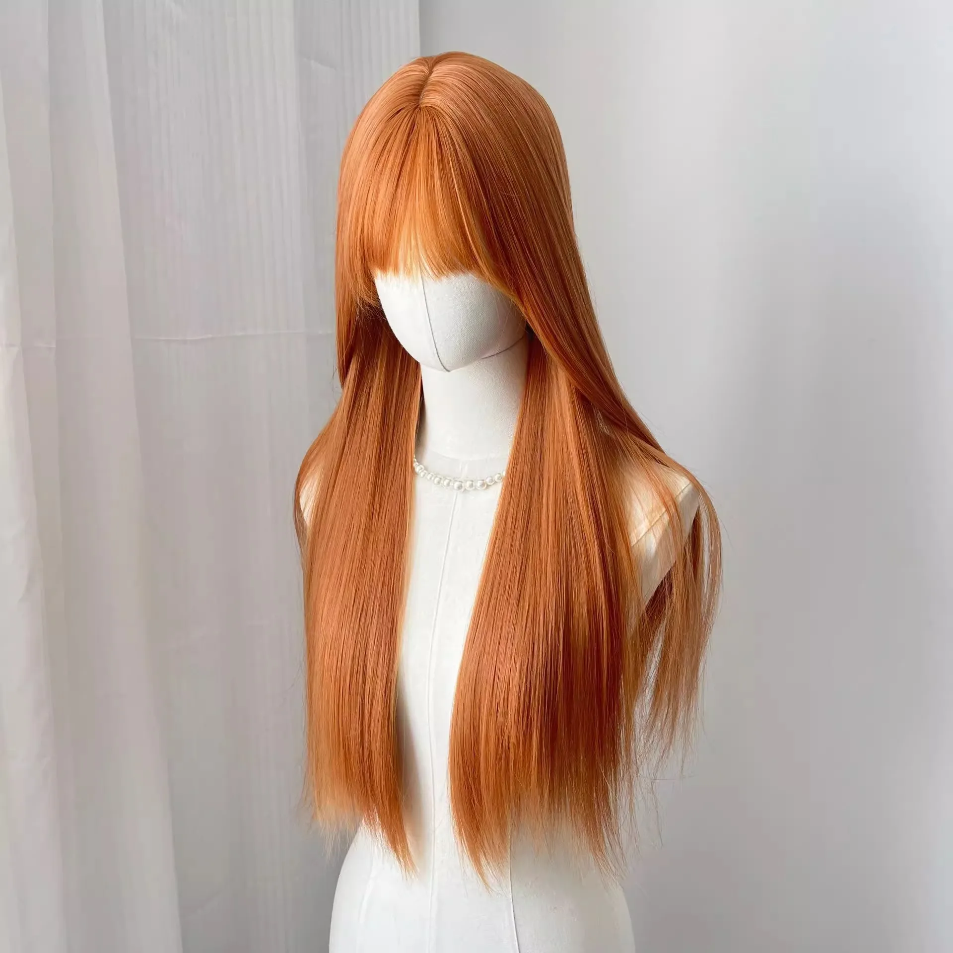 Orange Synthetic Wig with Big Waves, Halloween Party Cosplay Wig, Daily Wig, High-Temperature Silk Wig Cap