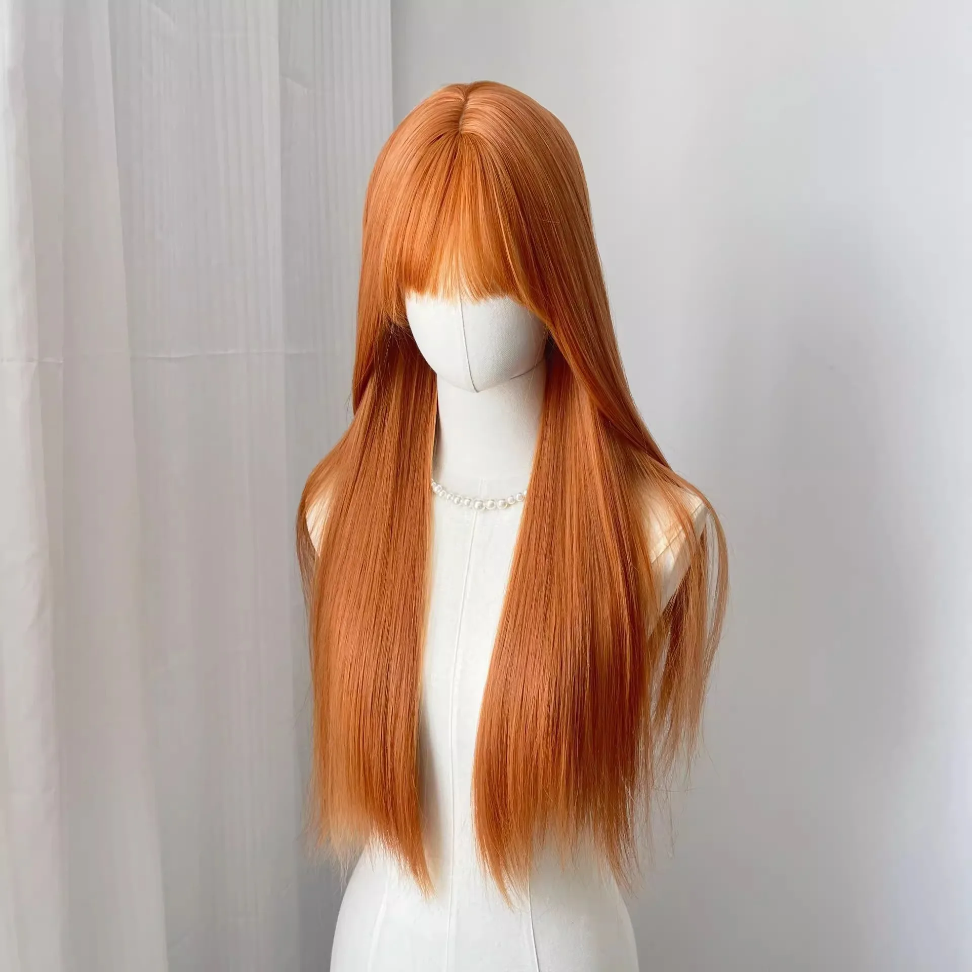 Orange Synthetic Wig with Big Waves, Halloween Party Cosplay Wig, Daily Wig, High-Temperature Silk Wig Cap