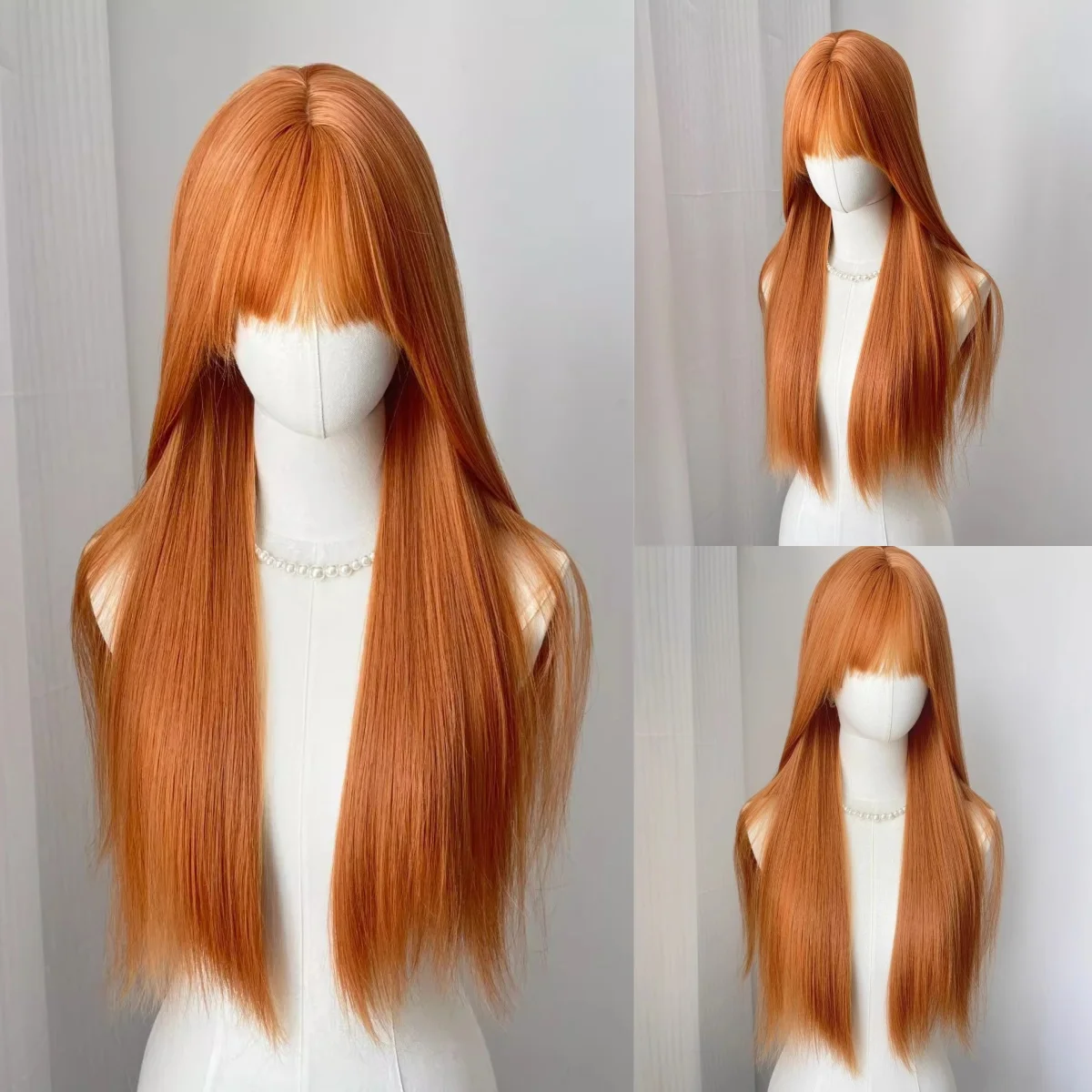 Orange Synthetic Wig with Big Waves, Halloween Party Cosplay Wig, Daily Wig, High-Temperature Silk Wig Cap