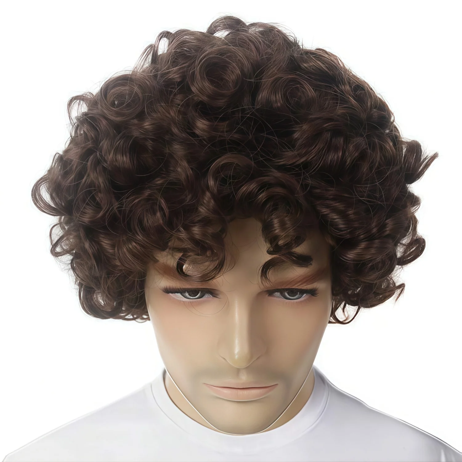 Brown Curly Short African-Style Wig, Suitable for Men, California Style, Role-Playing Costume Synthetic Fiber Material Wig