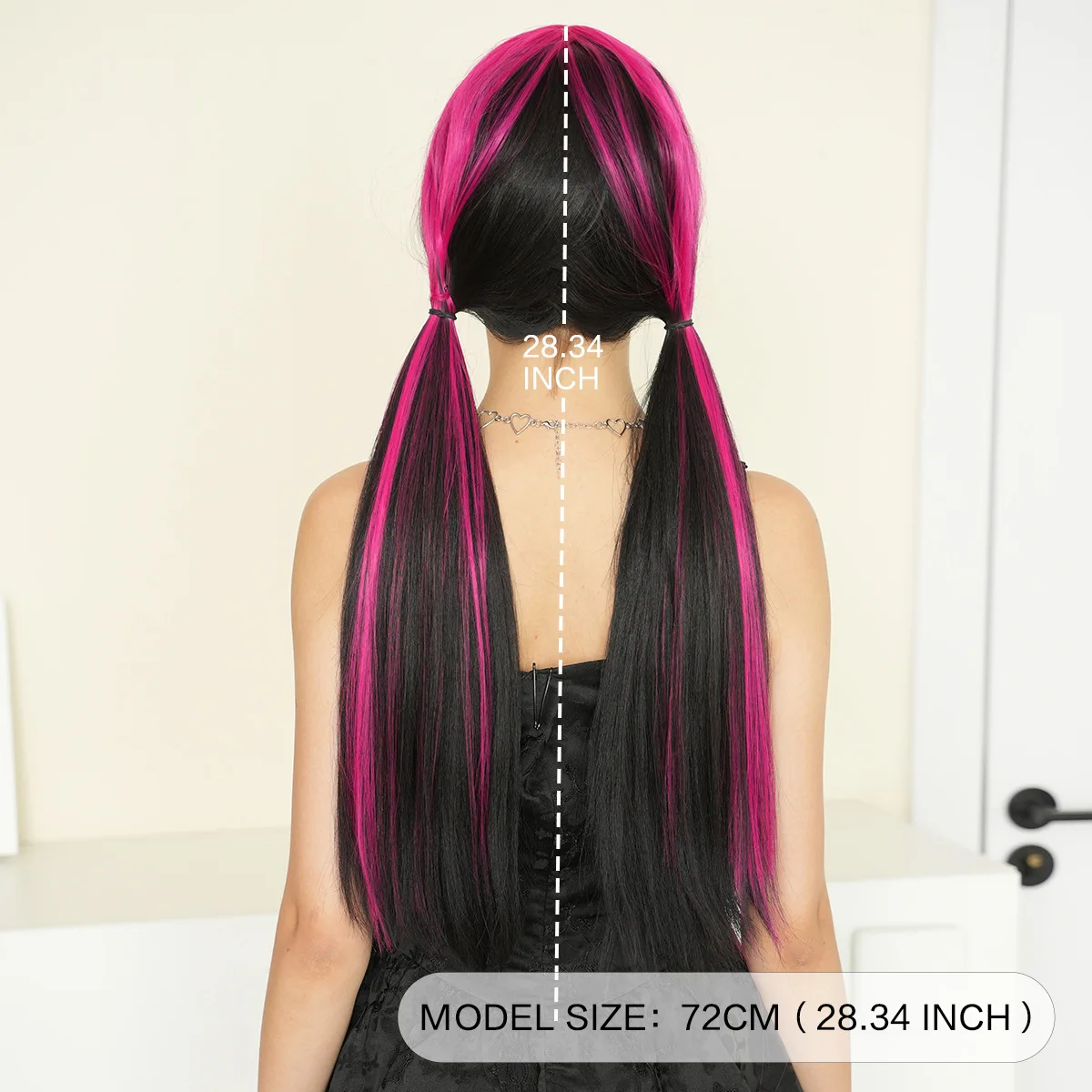 Black Rose Long Straight Synthetic Wig | Braided | Animated Character for Draculaura Halloween Vampire RPG Wig
