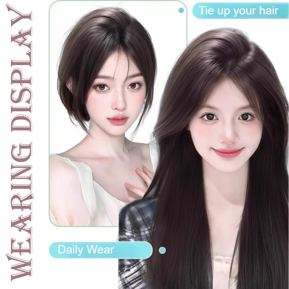 Straight Invisible Middle Part Hair Toupee Bangs Natural Looking Seamless Fluffy Synthetic Hairpiece for Women Topper Daily Wear