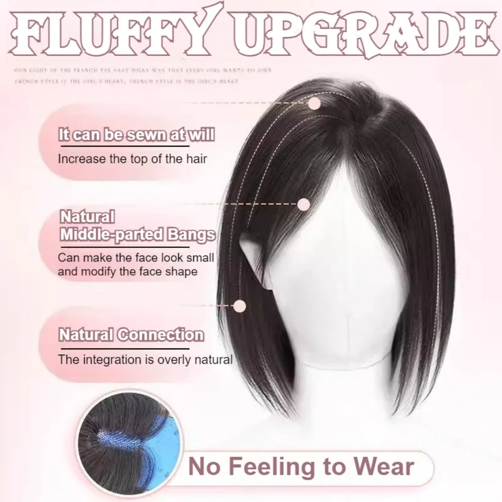 Straight Invisible Middle Part Hair Toupee Bangs Natural Looking Seamless Fluffy Synthetic Hairpiece for Women Topper Daily Wear