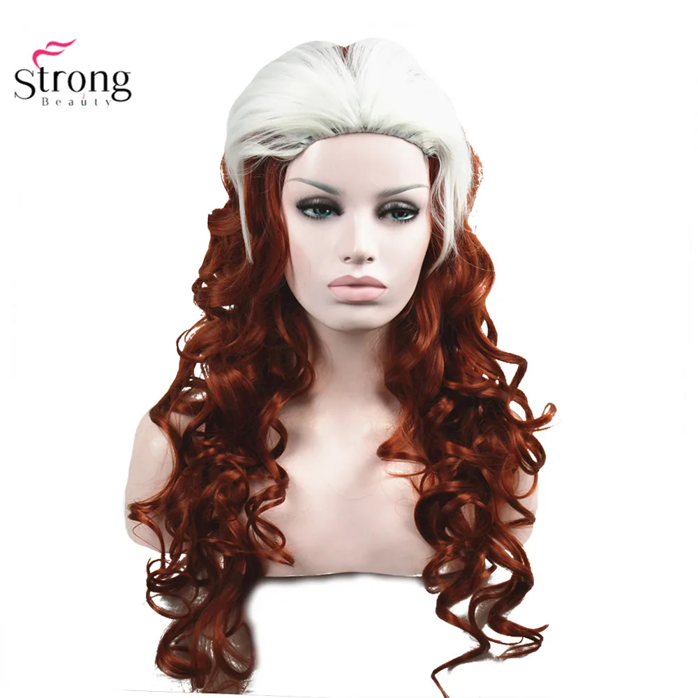 StrongBeauty X-Men Anna Marie Rogue Cosplay Wig Red Long Wavy Synthetic Wigs