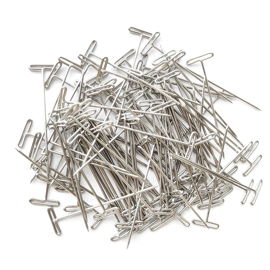 50/100/200Pcs 38MM T Pin Needles Wig Making T Pins for Blocking Knitting T-Pins Stainless Steel