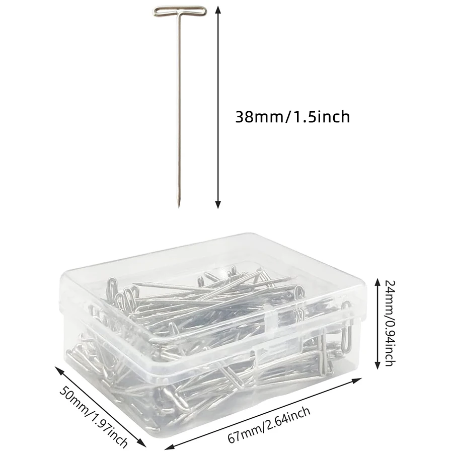 50/100/200Pcs 38MM T Pin Needles Wig Making T Pins for Blocking Knitting T-Pins Stainless Steel