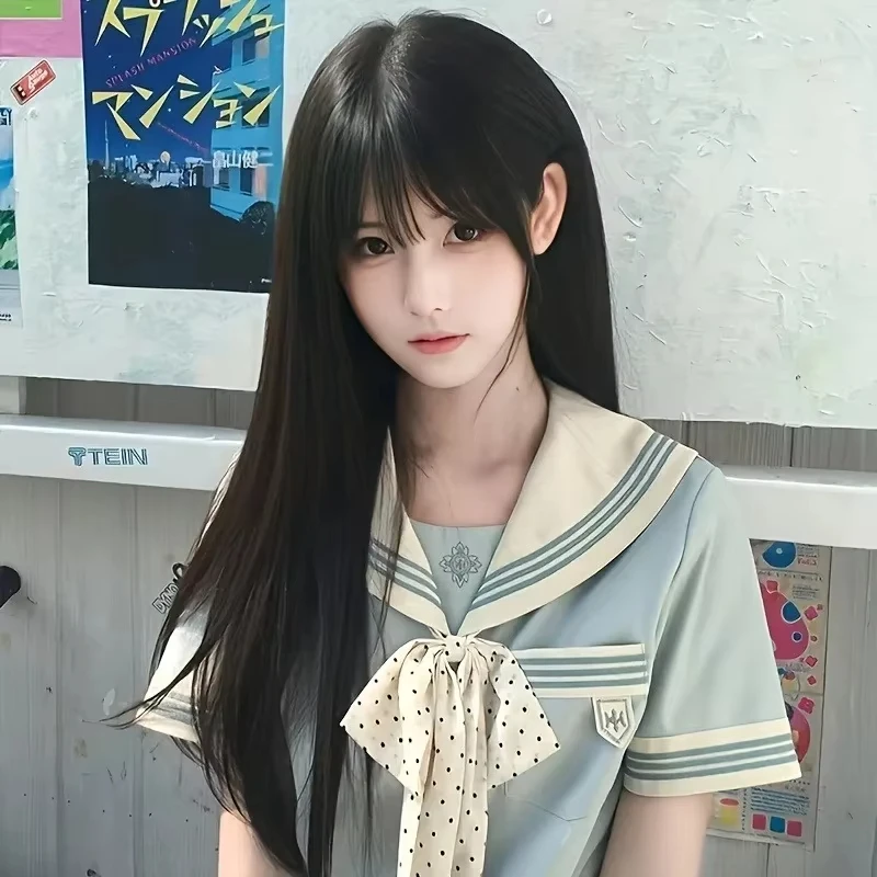 Best-selling Black Synthetic Straight Long Wig for Halloween Cosplay and Daily Use, High-Temperature Silk Wig Set