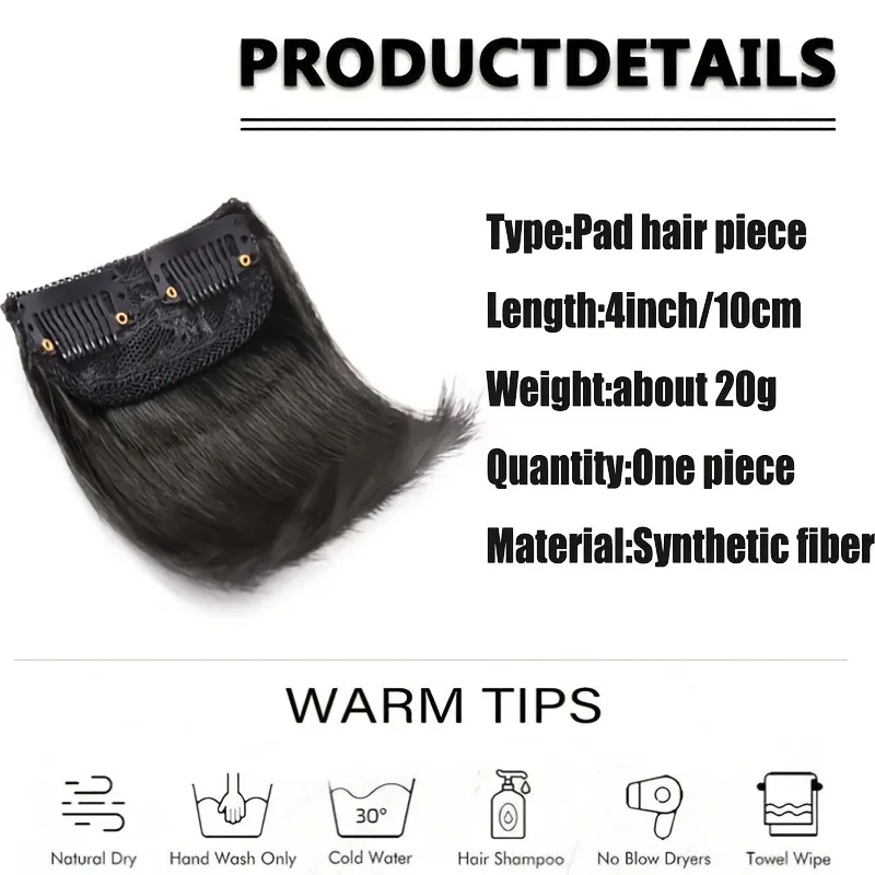 Synthetic 10cm Clip In Hair Extensions Short Straight Topper Invisible Seamless Side Cover Hairpiece Natural Volume Easy Wear
