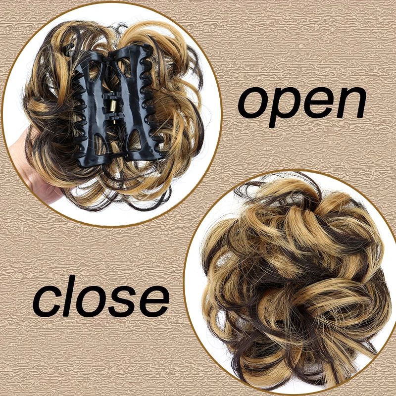 Synthetic Short Curly Messy Hair Bun Short Curly Extension Claw Clip Hair Scrunchies Hairpiece for Women Daily Use