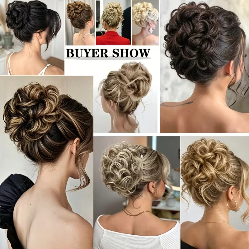 Synthetic Short Curly Messy Hair Bun Short Curly Extension Claw Clip Hair Scrunchies Hairpiece for Women Daily Use