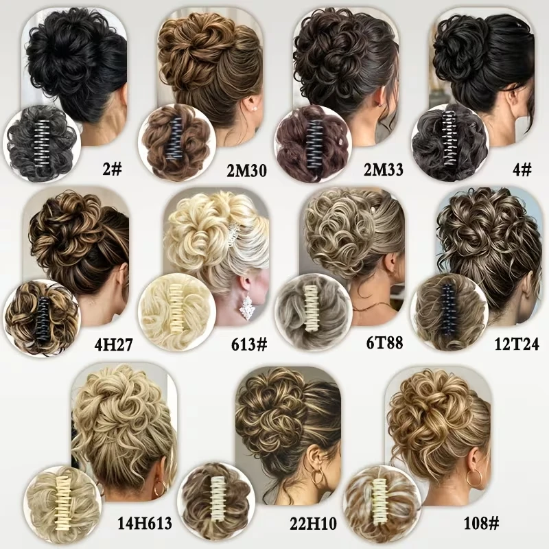 Synthetic Short Curly Messy Hair Bun Short Curly Extension Claw Clip Hair Scrunchies Hairpiece for Women Daily Use