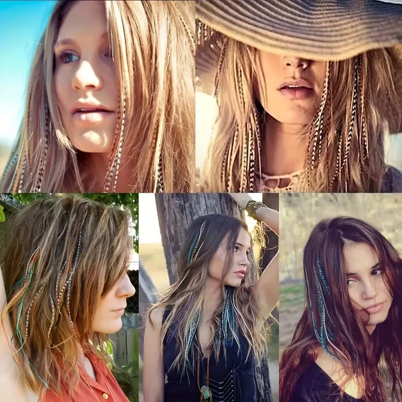 5pcs/set Stripe Printed Hair Colorful Long Straight Hair Pieces Synthetic Clip-in Hair Extensions for Daily Use Party Christmas