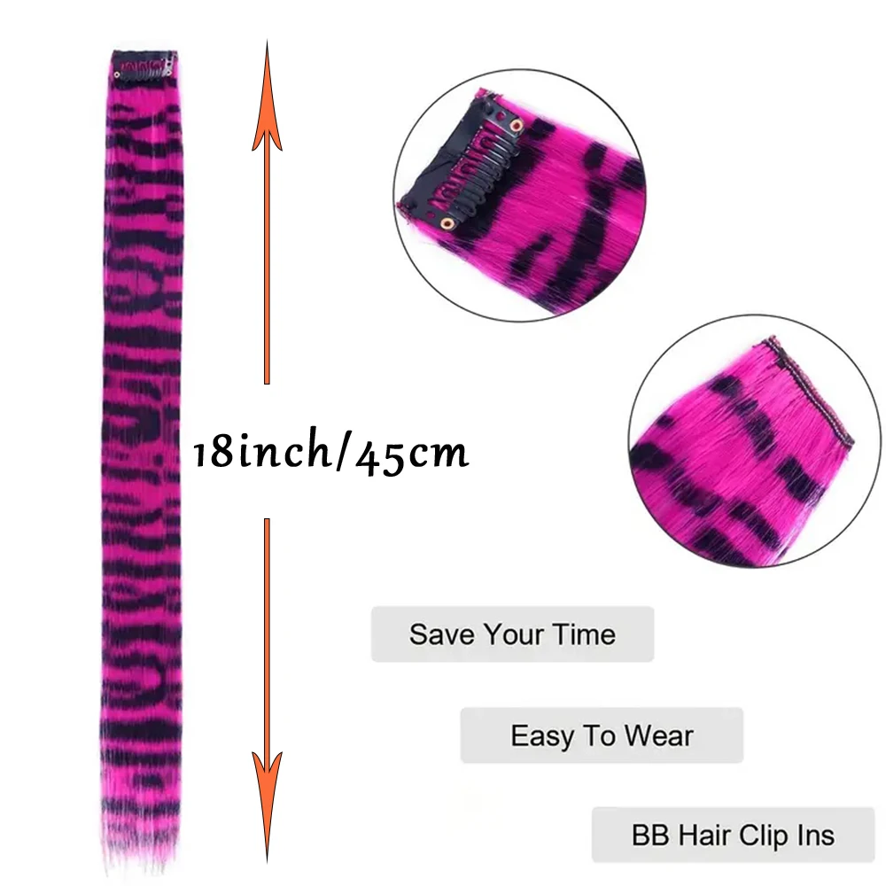 5pcs/set Stripe Printed Hair Colorful Long Straight Hair Pieces Synthetic Clip-in Hair Extensions for Daily Use Party Christmas