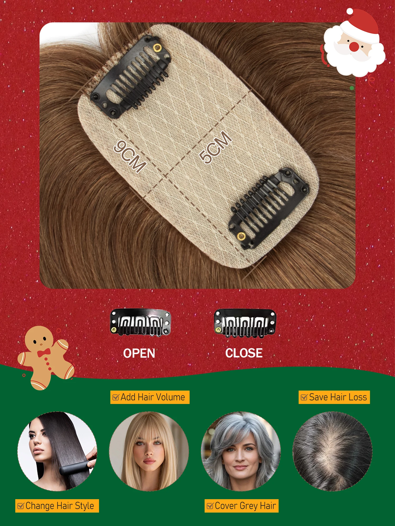 Real Human Hair Toppers for Women with Bangs 5x9cm Lace Base Top Hair Extensions 8-12 Inch for Thinning Hair Cover