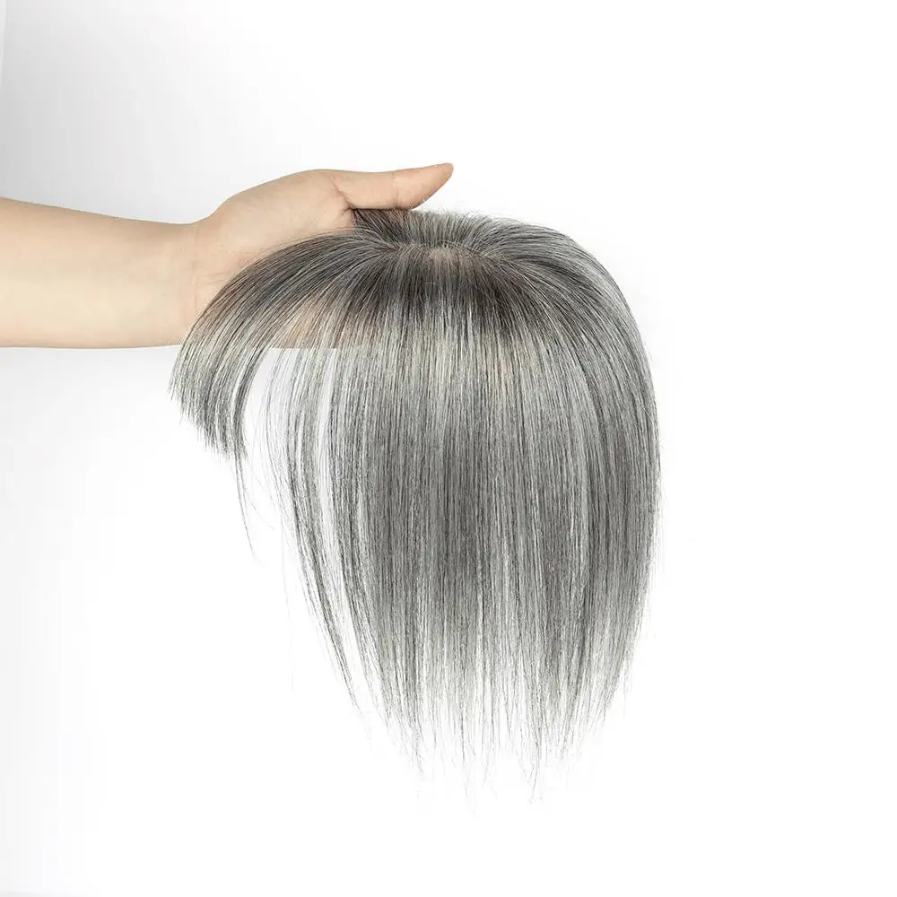 Real Human Hair Toppers for Women with Bangs 5x9cm Lace Base Top Hair Extensions 8-12 Inch for Thinning Hair Cover