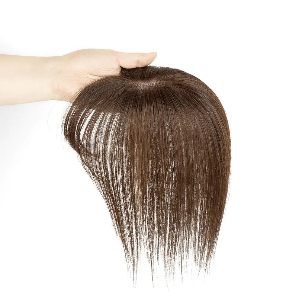 Real Human Hair Toppers for Women with Bangs 5x9cm Lace Base Top Hair Extensions 8-12 Inch for Thinning Hair Cover