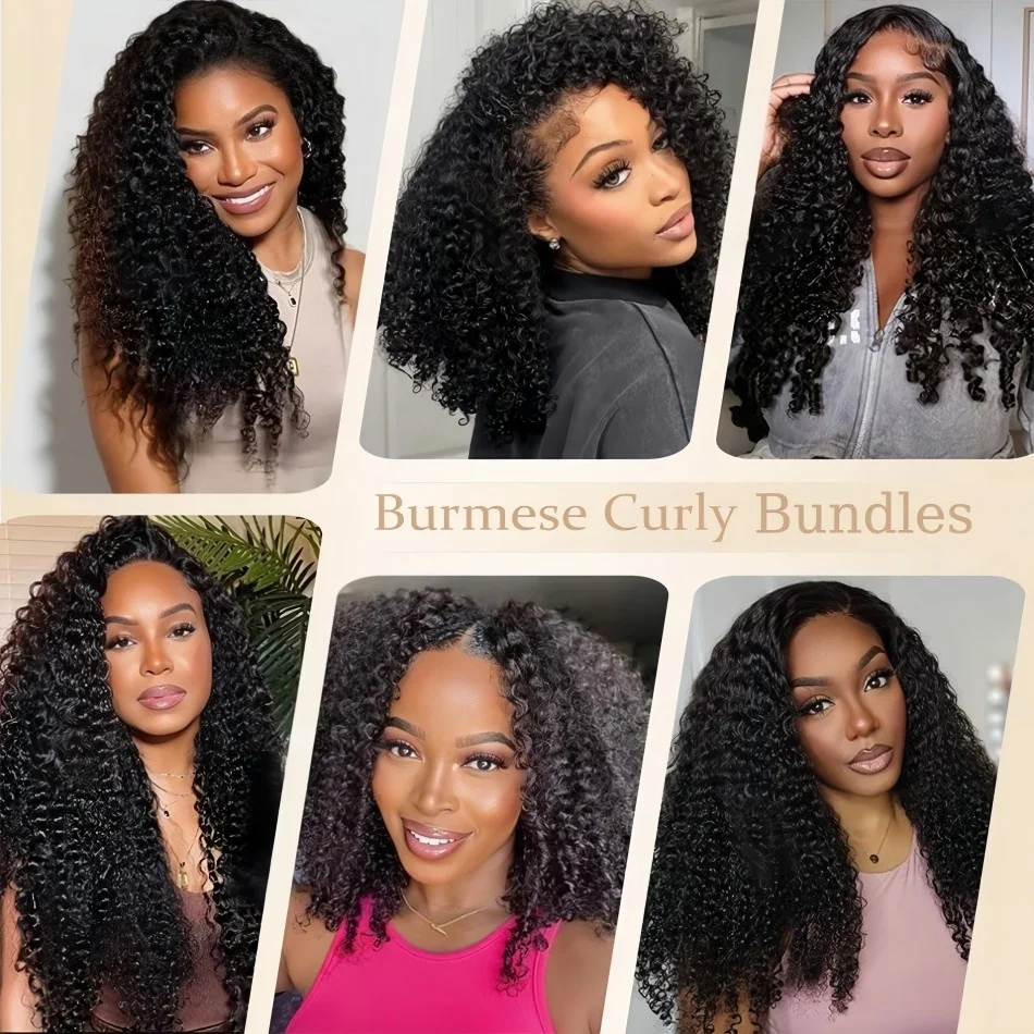 Burmese Curly Human Hair Bundles Unprocessed 12A Brazilian Virgin Hair Bundles 30 40 Inch 1/3/4 Bundles Water Wave Weave Human Hair Extensions With Spiral Curly Ends Black