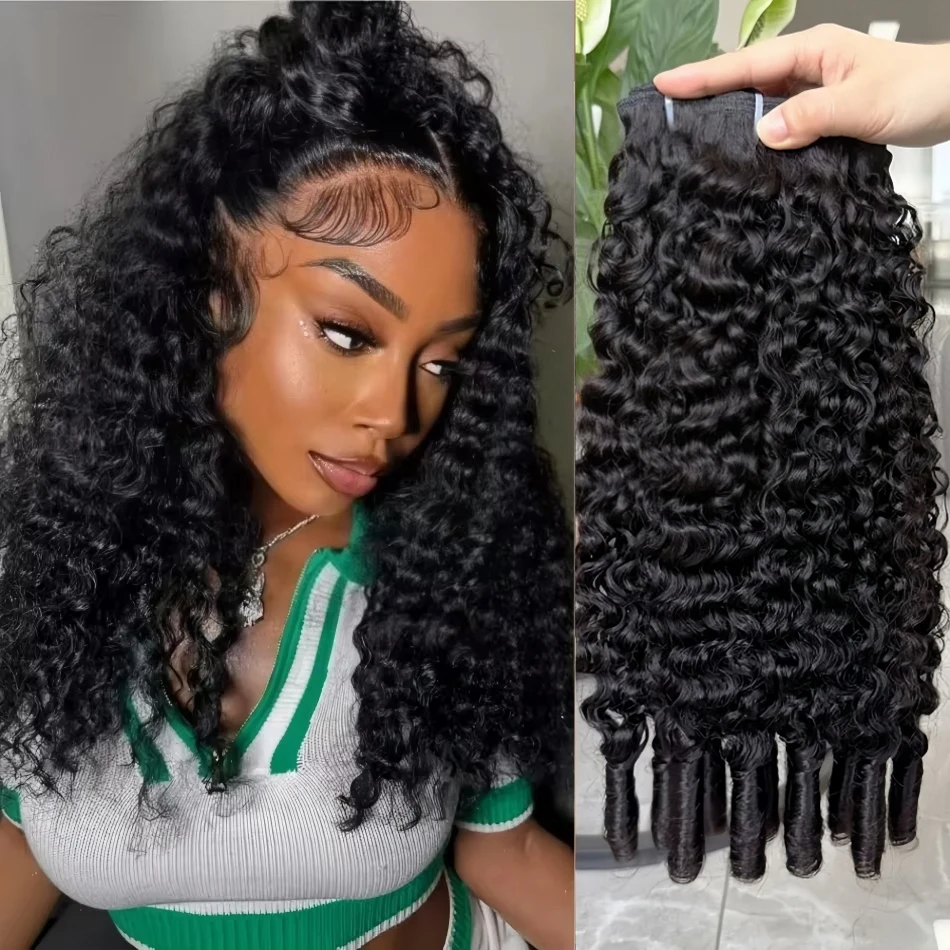 Burmese Curly Human Hair Bundles Unprocessed 12A Brazilian Virgin Hair Bundles 30 40 Inch 1/3/4 Bundles Water Wave Weave Human Hair Extensions With Spiral Curly Ends Black
