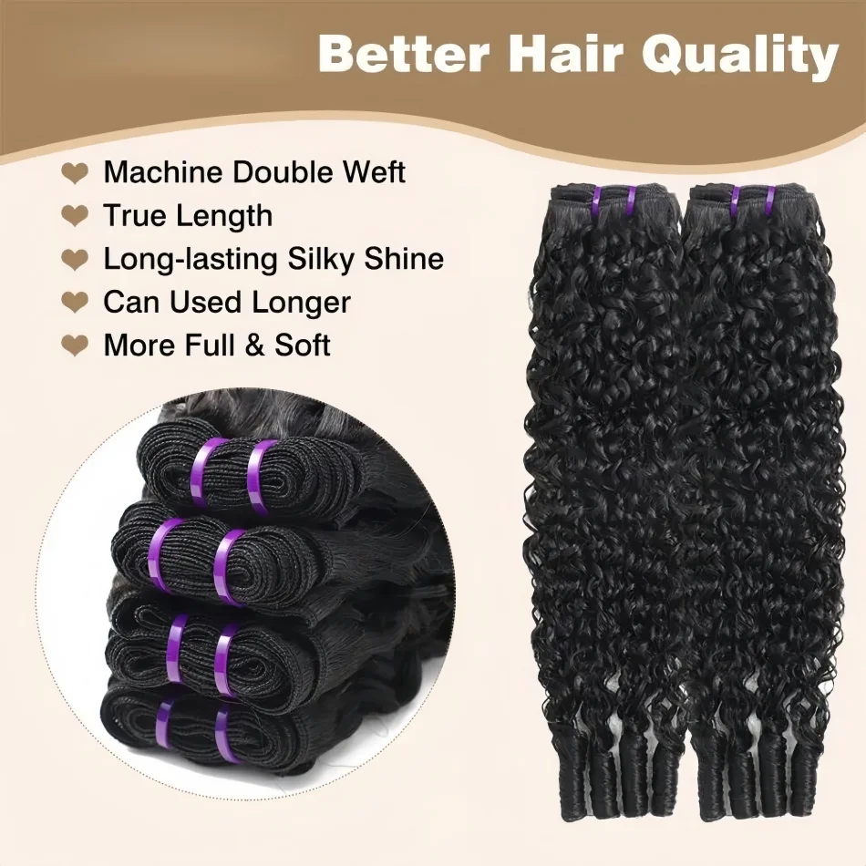 Burmese Curly Human Hair Bundles Unprocessed 12A Brazilian Virgin Hair Bundles 30 40 Inch 1/3/4 Bundles Water Wave Weave Human Hair Extensions With Spiral Curly Ends Black