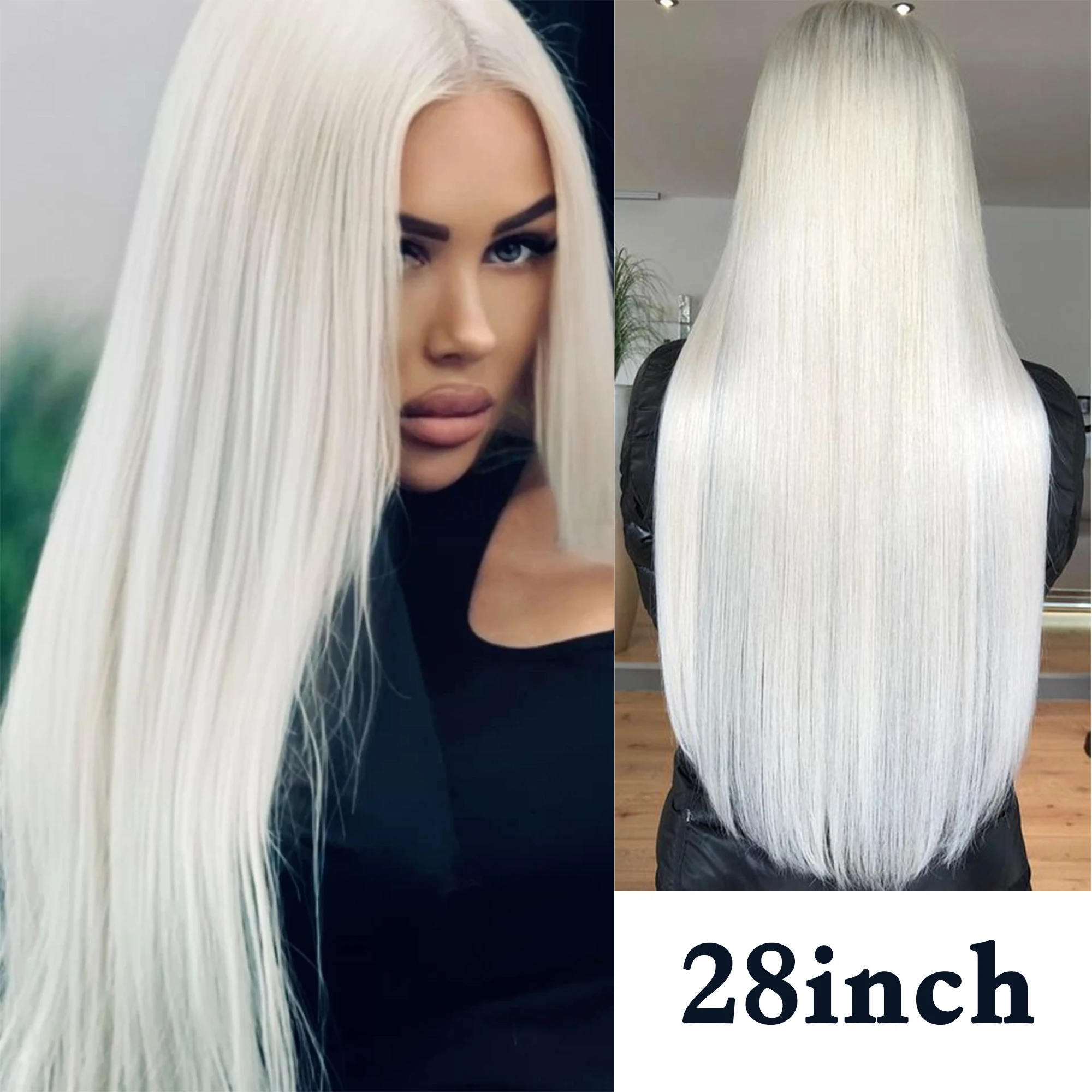 High temperature Fibers for Cosplay Moonlight White Light Blonde Wig 28inch Wig Long Straight Synthetic Wigs