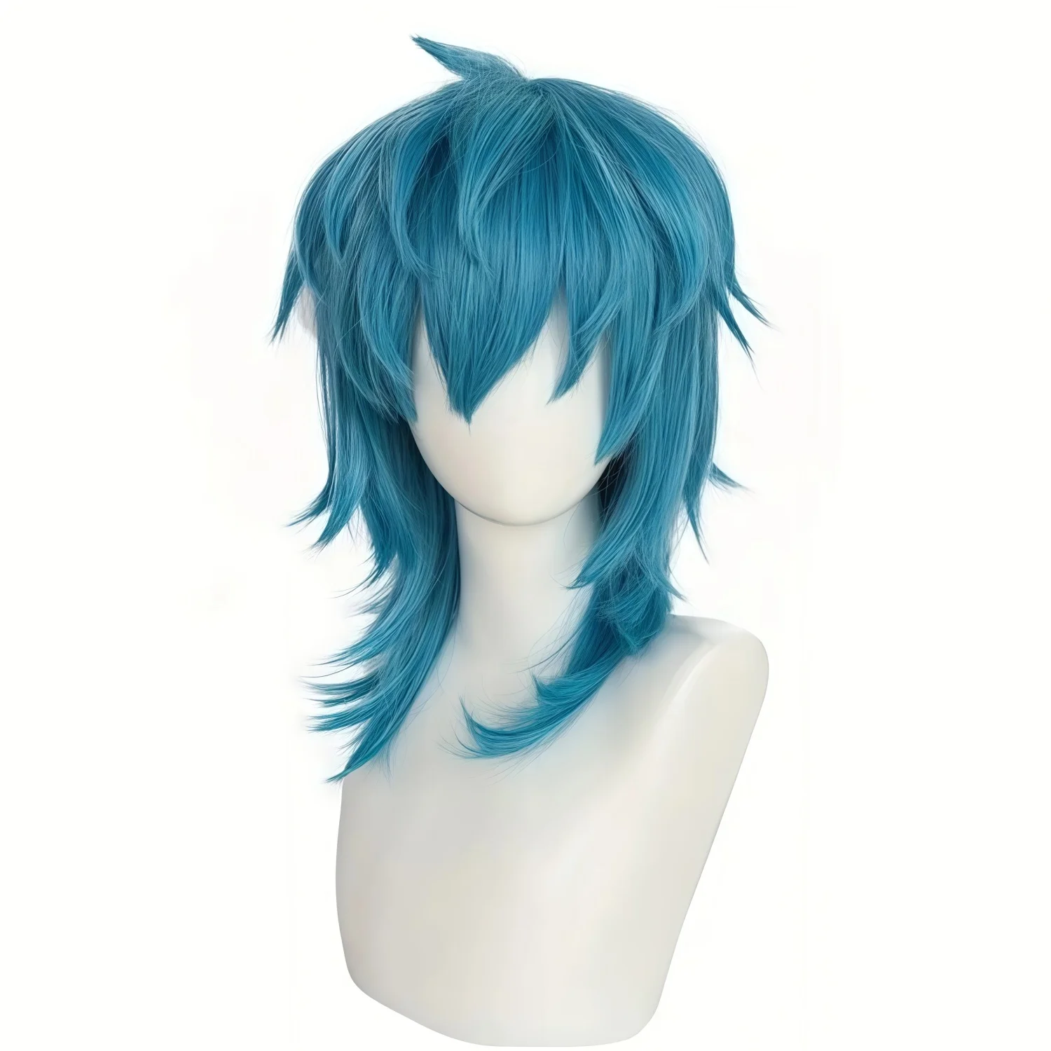 Artificial Medium-Length Straight Blue Salic Cosplay Hairstyle with Bangs Birthdays Role-Playing Synthetic Wig