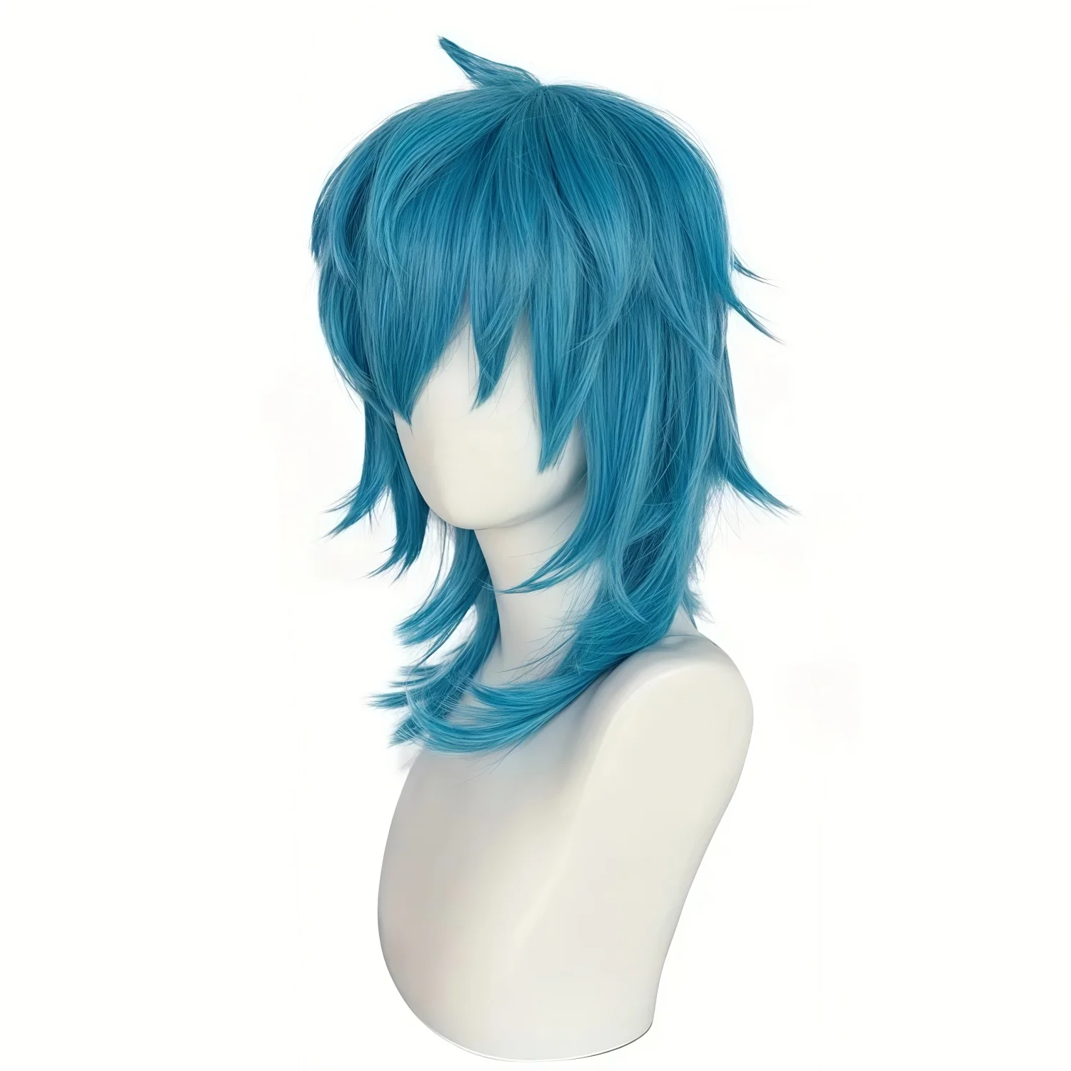 Artificial Medium-Length Straight Blue Salic Cosplay Hairstyle with Bangs Birthdays Role-Playing Synthetic Wig