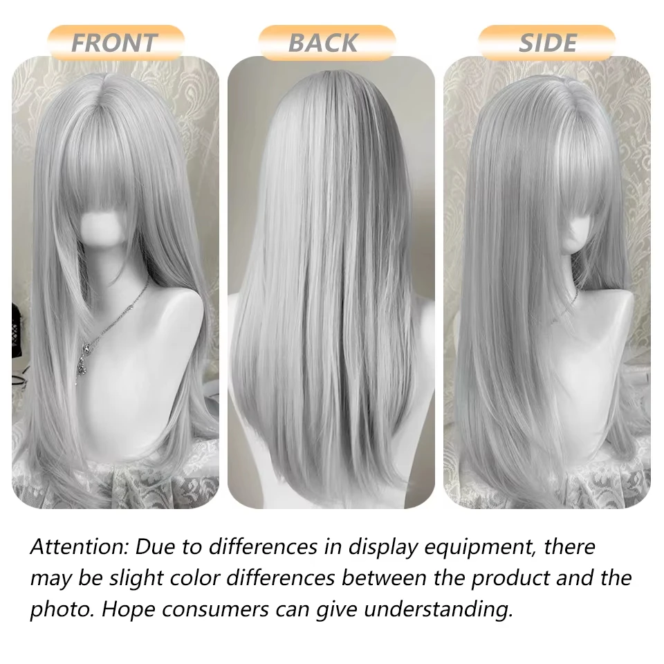 Silver-gray Straight Hair Synthetic Wig for Party, Halloween Cosplay, Role-playing, Daily Use, High-temperature Hair Accessory