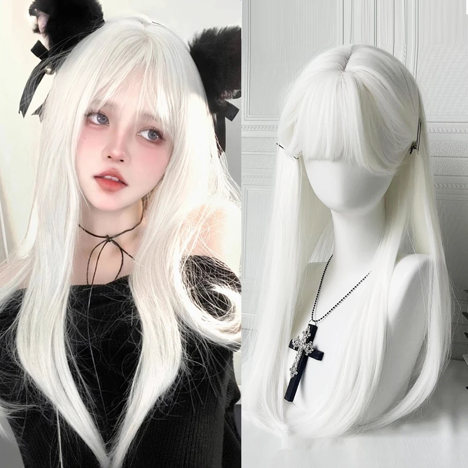 Silver-gray Straight Hair Synthetic Wig for Party, Halloween Cosplay, Role-playing, Daily Use, High-temperature Hair Accessory