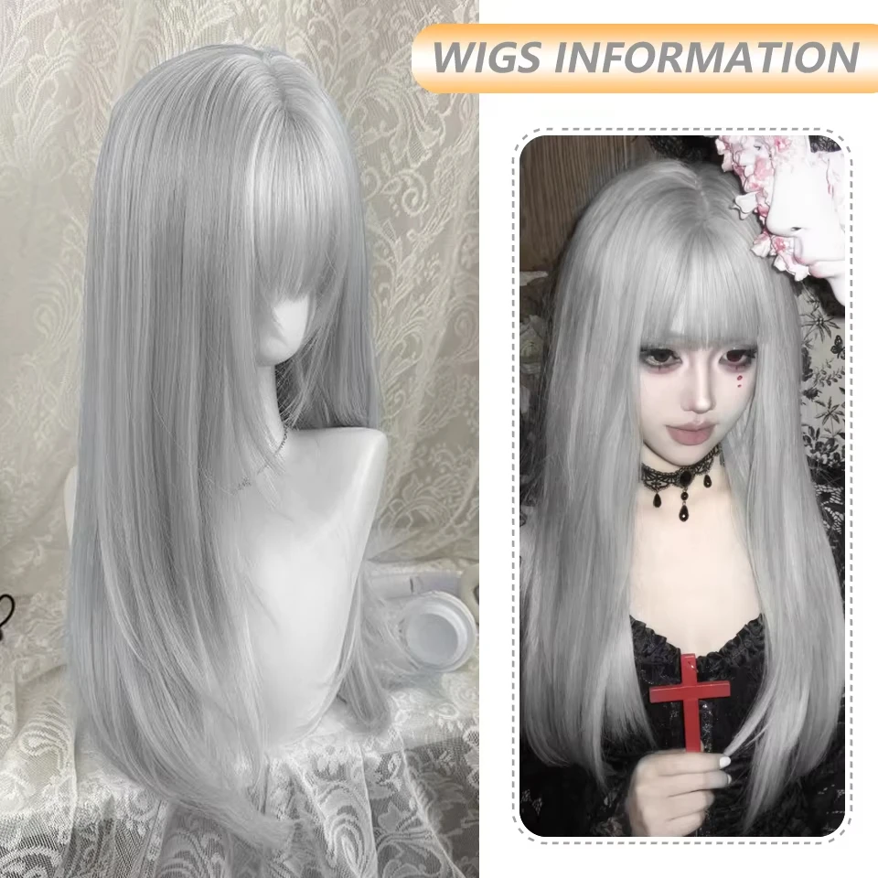 Silver-gray Straight Hair Synthetic Wig for Party, Halloween Cosplay, Role-playing, Daily Use, High-temperature Hair Accessory