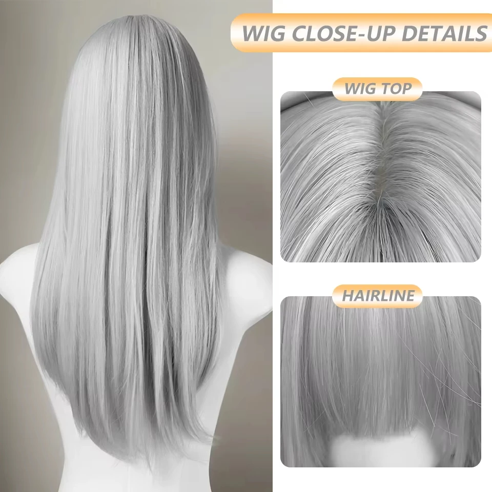 Silver-gray Straight Hair Synthetic Wig for Party, Halloween Cosplay, Role-playing, Daily Use, High-temperature Hair Accessory