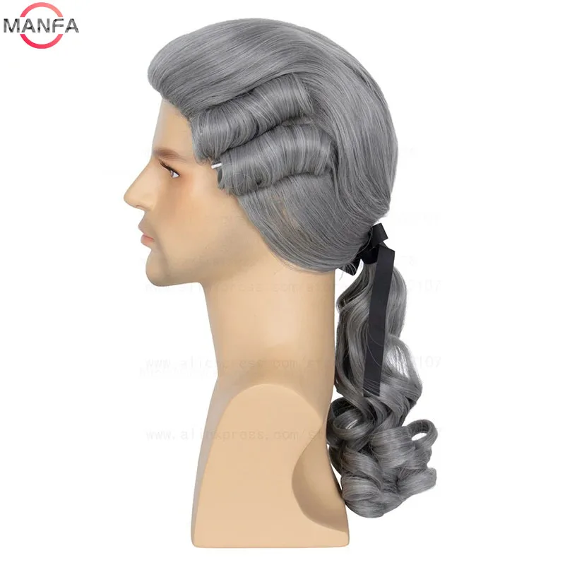 Lawyer Judge Baroque Cosplay Wig Curly Grey White Black Deluxe Historical Long Heat Resistant Synthetic Hair Wigs + Wig Cap