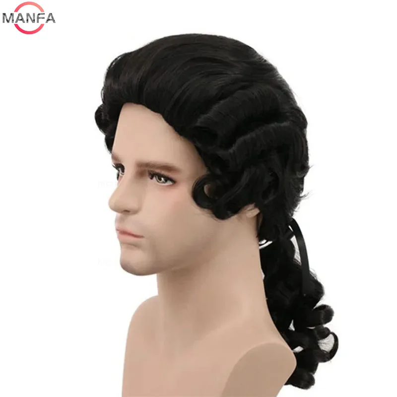 Lawyer Judge Baroque Cosplay Wig Curly Grey White Black Deluxe Historical Long Heat Resistant Synthetic Hair Wigs + Wig Cap
