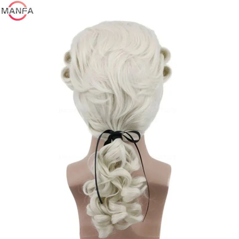 Lawyer Judge Baroque Cosplay Wig Curly Grey White Black Deluxe Historical Long Heat Resistant Synthetic Hair Wigs + Wig Cap